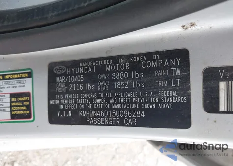 2005 Hyundai Elantra Gls/Gt from USA, damaged, VIN KMHDN46D15U096284
